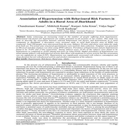 Association of Hypertension with Behavioural Risk Factors in Adults in a Rura...