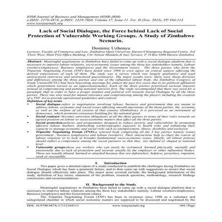 Lack of Social Dialogue, the Force behind Lack of Social Protection of Vulner...