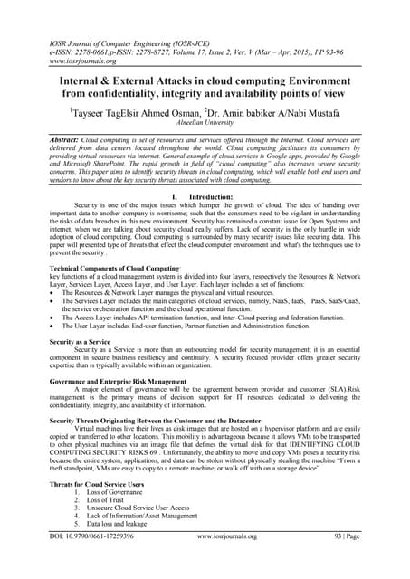 Internal & External Attacks in cloud computing Environment from confidentiali...