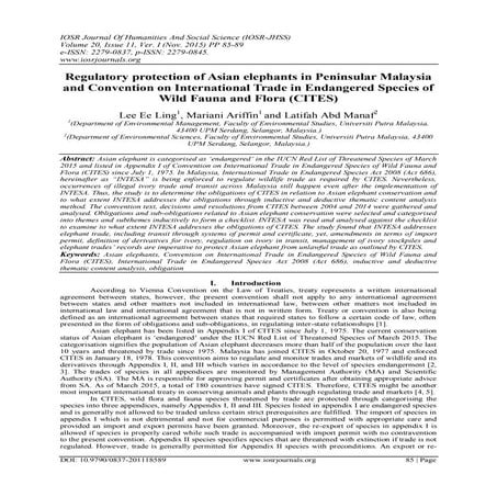 Regulatory protection of Asian elephants in Peninsular Malaysia and Conventio...