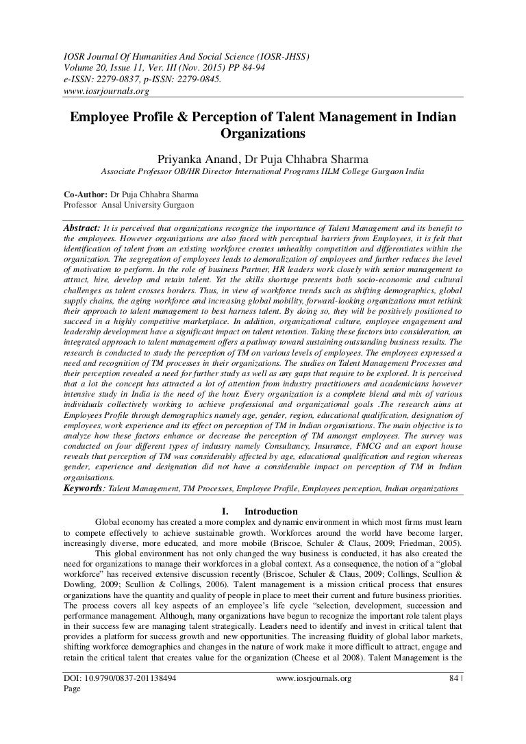 Employee Profile & Perception Of Talent Management In
