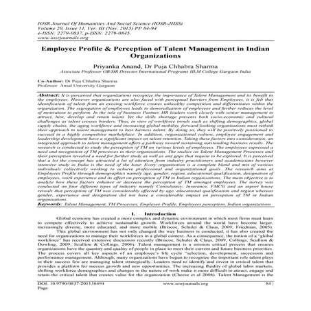 Employee Profile & Perception of Talent Management in Indian Organizations