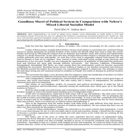 Gandhian Morel of Political System in Comparision with Nehru’s Mixed Liberal ...