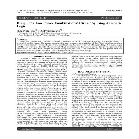 Design of a Low Power Combinational Circuit by using Adiabatic Logic