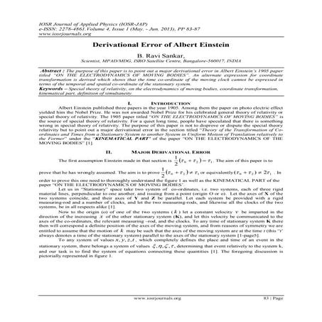 Derivational Error of Albert Einstein