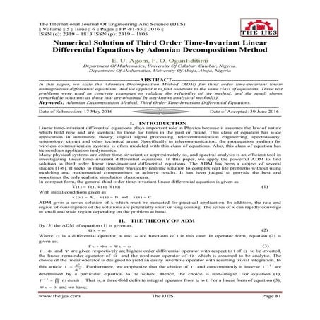 Numerical Solution of Third Order Time-Invariant Linear Differential Equation...