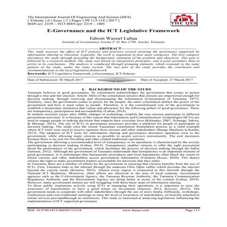 E-Governance and the ICT Legislative Framework