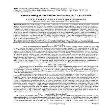 Tariff Setting In the Indian Power Sector-An Overview