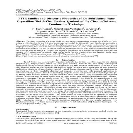 FTIR Studies and Dielectric Properties of Cu Substituted Nano Crystalline Nic...