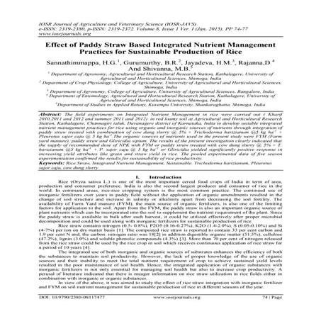 Effect of Paddy Straw Based Integrated Nutrient Management Practices for Sust...