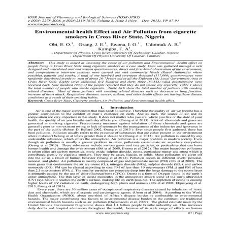 Environmental health Effect and Air Pollution from cigarette smokers in Cross...