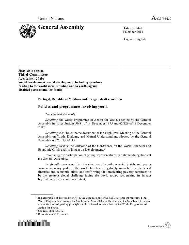 2011 General Assembly Draft Resolution on Policies and Programmes i…