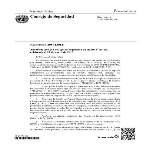 Resolución N° 2087 del Consejo de Seguridad de las Naciones Unidas
