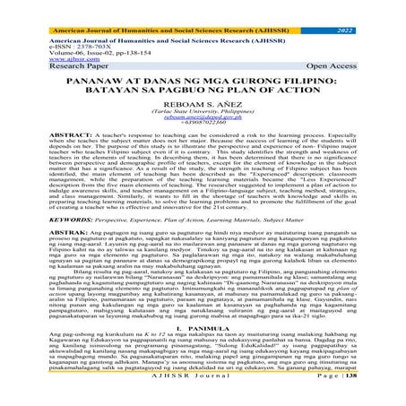 PANANAW AT DANAS NG MGA GURONG FILIPINO: BATAYAN SA PAGBUO NG PLAN OF ACTION