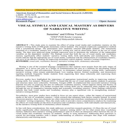 VISUAL STIMULI AND LEXICAL MASTERY AS DRIVERS OF NARRATIVE WRITING