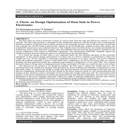 A Thesis on Design Optimization of Heat Sink in Power Electronics | PDF