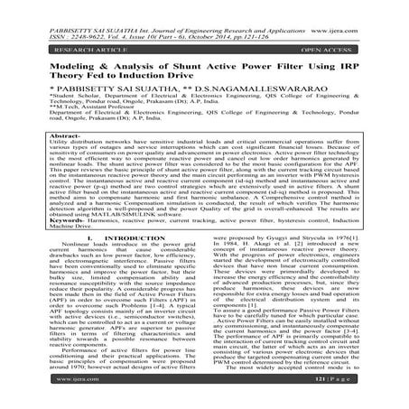Modeling & Analysis of Shunt Active Power Filter Using IRP Theory Fed to Indu...