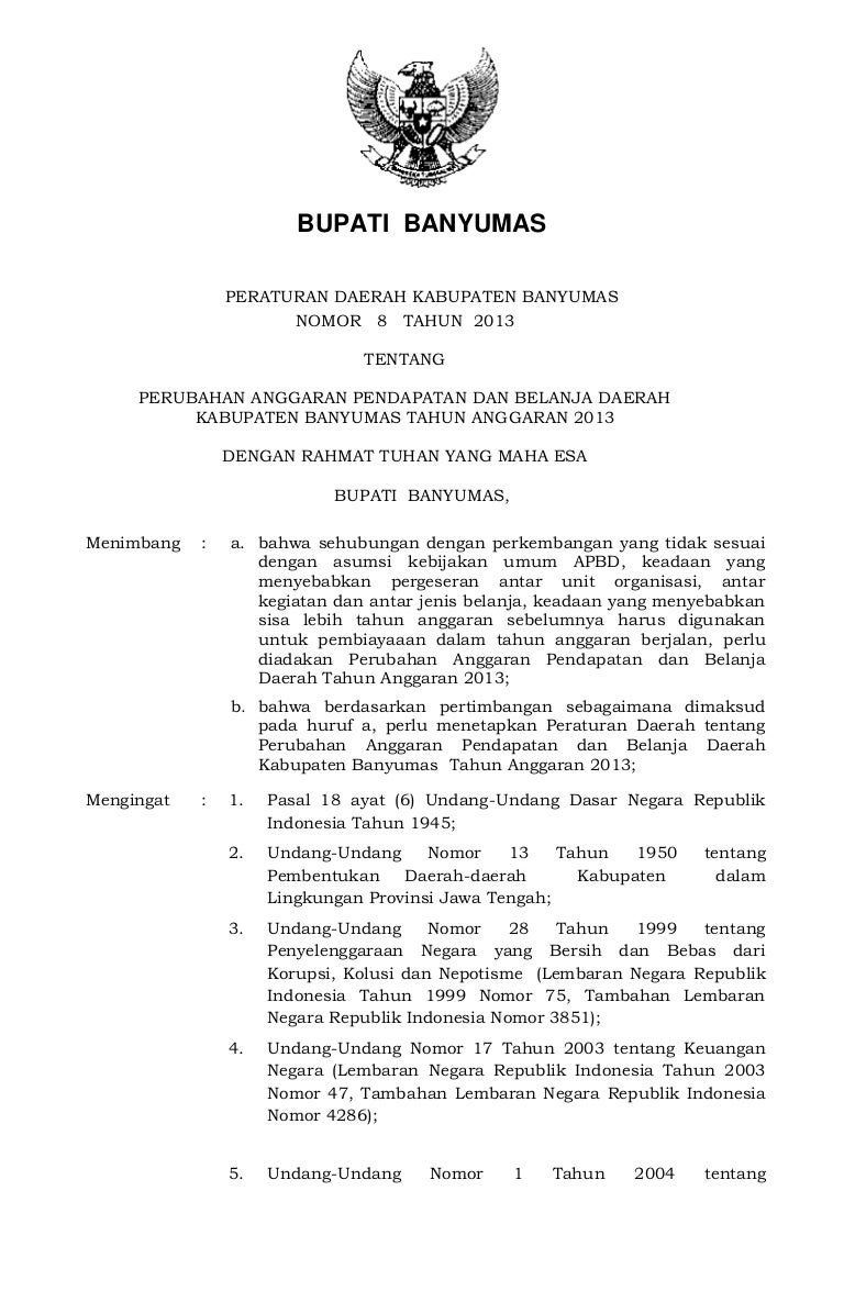 Peraturan Daerah Kabupaten Banyumas Nomor 8 Tahun 2013