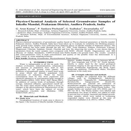 Physico-Chemical Analysis of Selected Groundwater Samples of Inkollu Mandal, ...