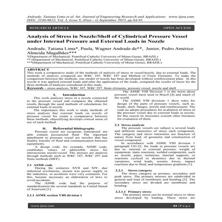 Analysis of Stress in Nozzle/Shell of Cylindrical Pressure Vessel under Inter...