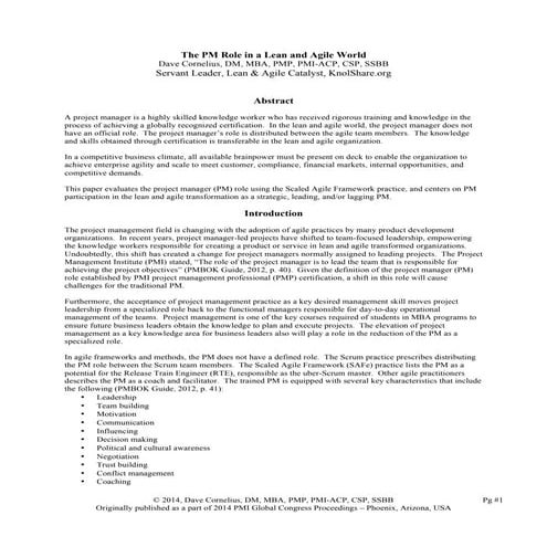 The PM Role in a Lean and Agile World white paper - PMI Global Congress 2014