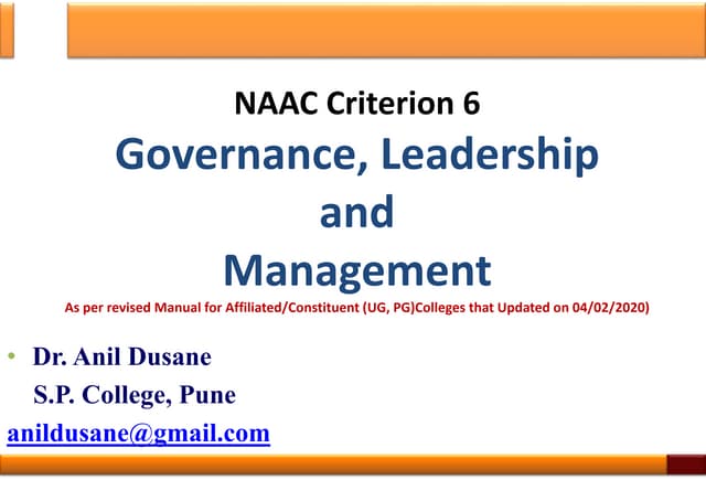 Naac criterion 6 Governance, leadership and Management