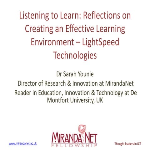 Listening to Learn: Reflections on Creating an Effective Learning Environment...