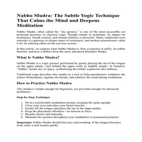 NABHO MUDRA - A SUBTLE YOGIC TECHNIQUE TO REACH HIGHER CONSCIOUSNESS