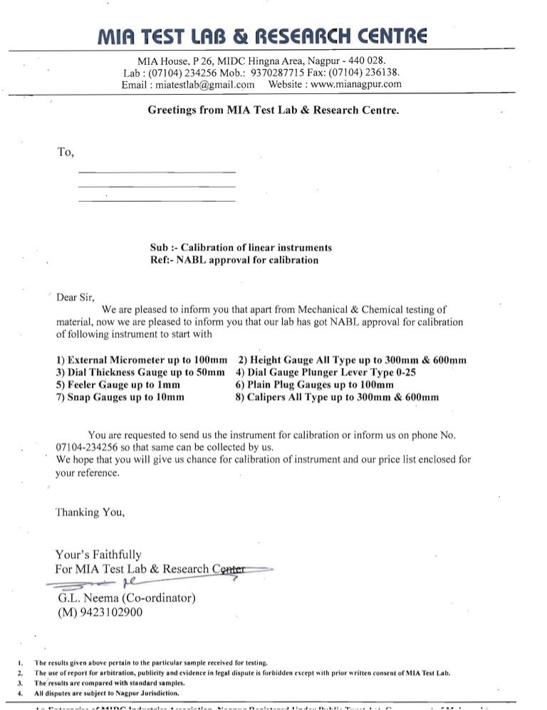 Nabl certificate for calibration