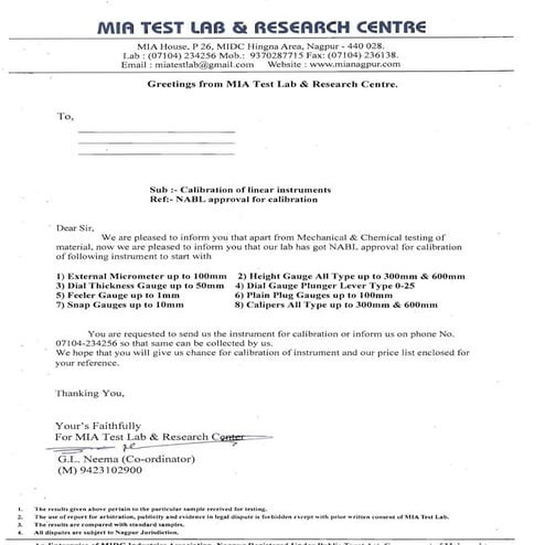 Nabl certificate for calibration