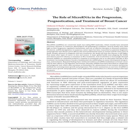 The Role of MicroRNAs in the Progression, Prognostication, and Treatment of B...