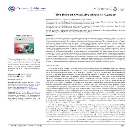The Role of Oxidative Stress in Cancer_Crimson Publishers | PDF