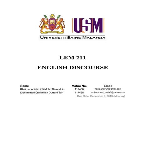 Discourse Analysis - Analysis of a short story