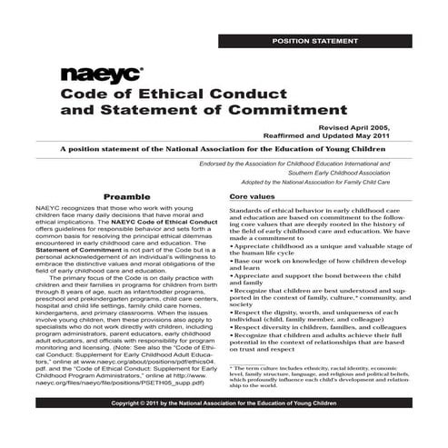NAEYC Code of Ethical Conduct Resource Book | PDF