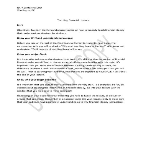 Teaching Financial Literacy