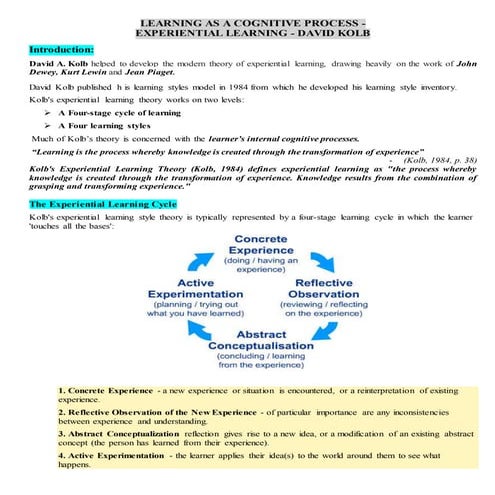 Experiential learning by david Kolb writeup