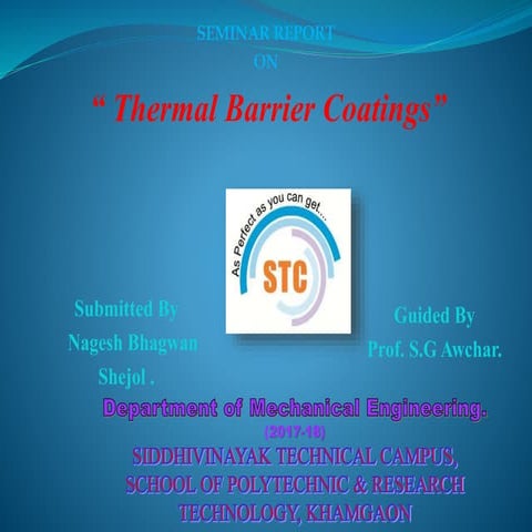 THERMAL BARRIER COATINGS Nagesh bhagwan shejol ppt 