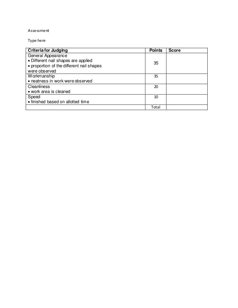 Nail care lesson plan asessssment