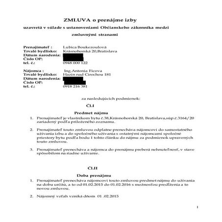 Contract for rent of room - OWNER