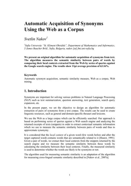 Automatic Acquisition of Synonyms Using the Web as a Corpus