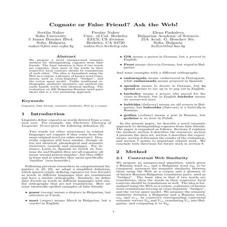 Nakov S., Nakov P., Paskaleva E., Cognate or False Friend? Ask the Web!
