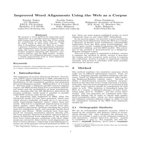 Nakov S., Nakov P., Paskaleva E., Improved Word Alignments Using the Web as a...