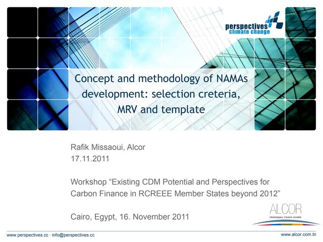 Concept and methodology of nam as development- selection creteria, mrv and template
