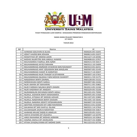 Nama pelajar form 5 (STJ) 2013