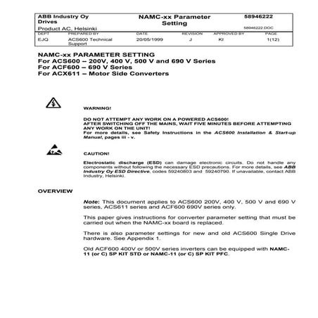 Namc xx parameter settings
