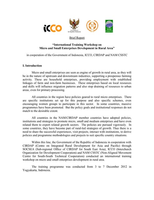 International Training Workshop on Micro and Small Enterprises Development in Rural Area