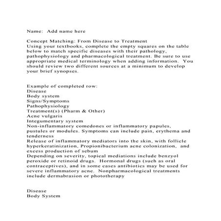 Name  Add name hereConcept Matching From Disease to Treatmen.docx