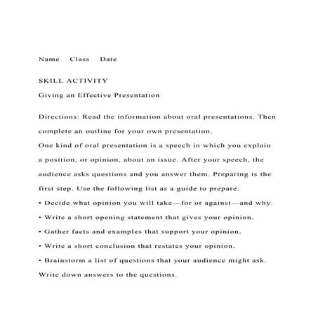 Name    Class    Date   SKILL ACTIVITY Giving an Eff.docx