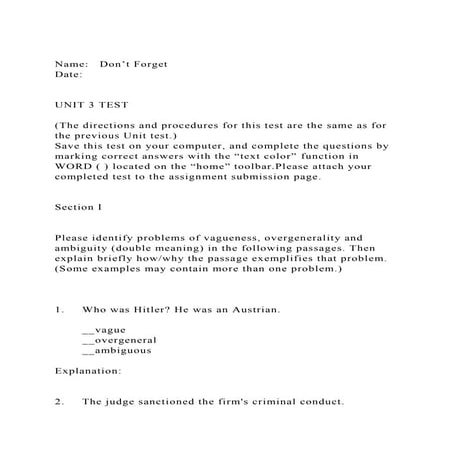 Name   Don’t ForgetDate       UNIT 3 TEST(The direct.docx