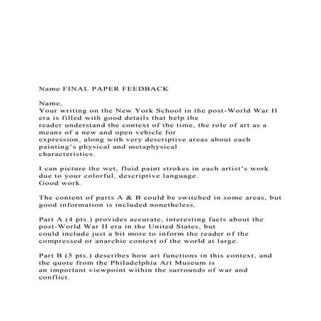  Name FINAL PAPER FEEDBACK  Name, Your writing o.docx